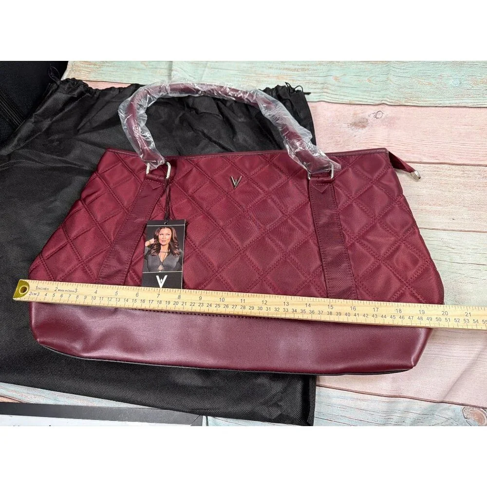 Vanessa Williams Quilted Laptop Tote Bag Dark Red With Dust Bag New